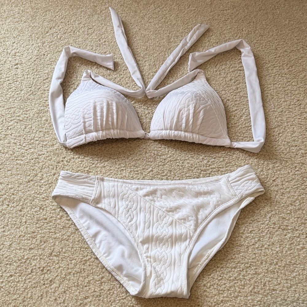 Perry Ellis Textured White Bikini Set
